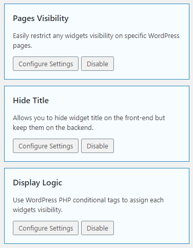 Screenshot to show or hide widgets using Widget Options